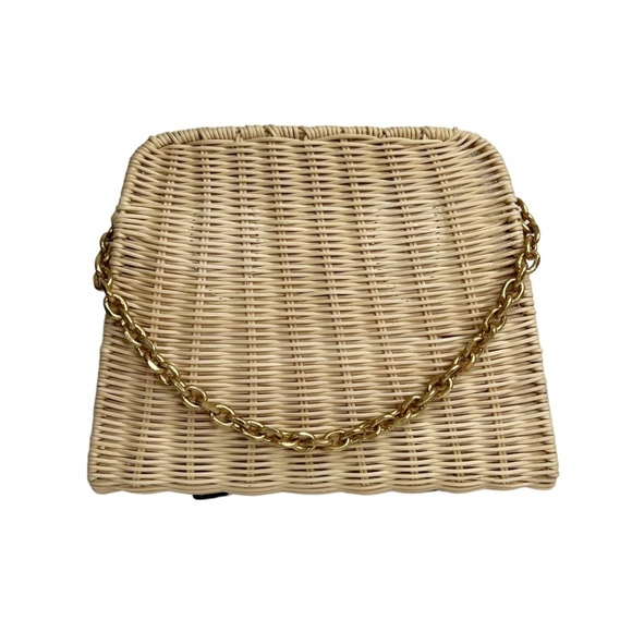 Zara Wicker Woven Basket Gold Chain Handbag Purse - Picture 2 of 14